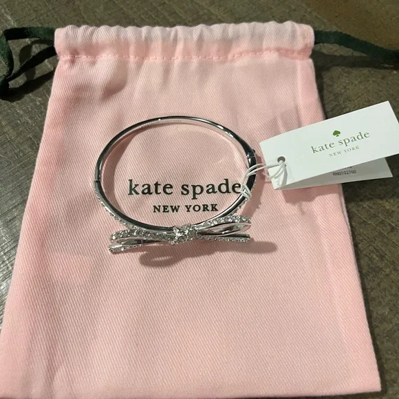 kate spade silver-tone crystal bow bangle bracelet - Picture 2 of 3